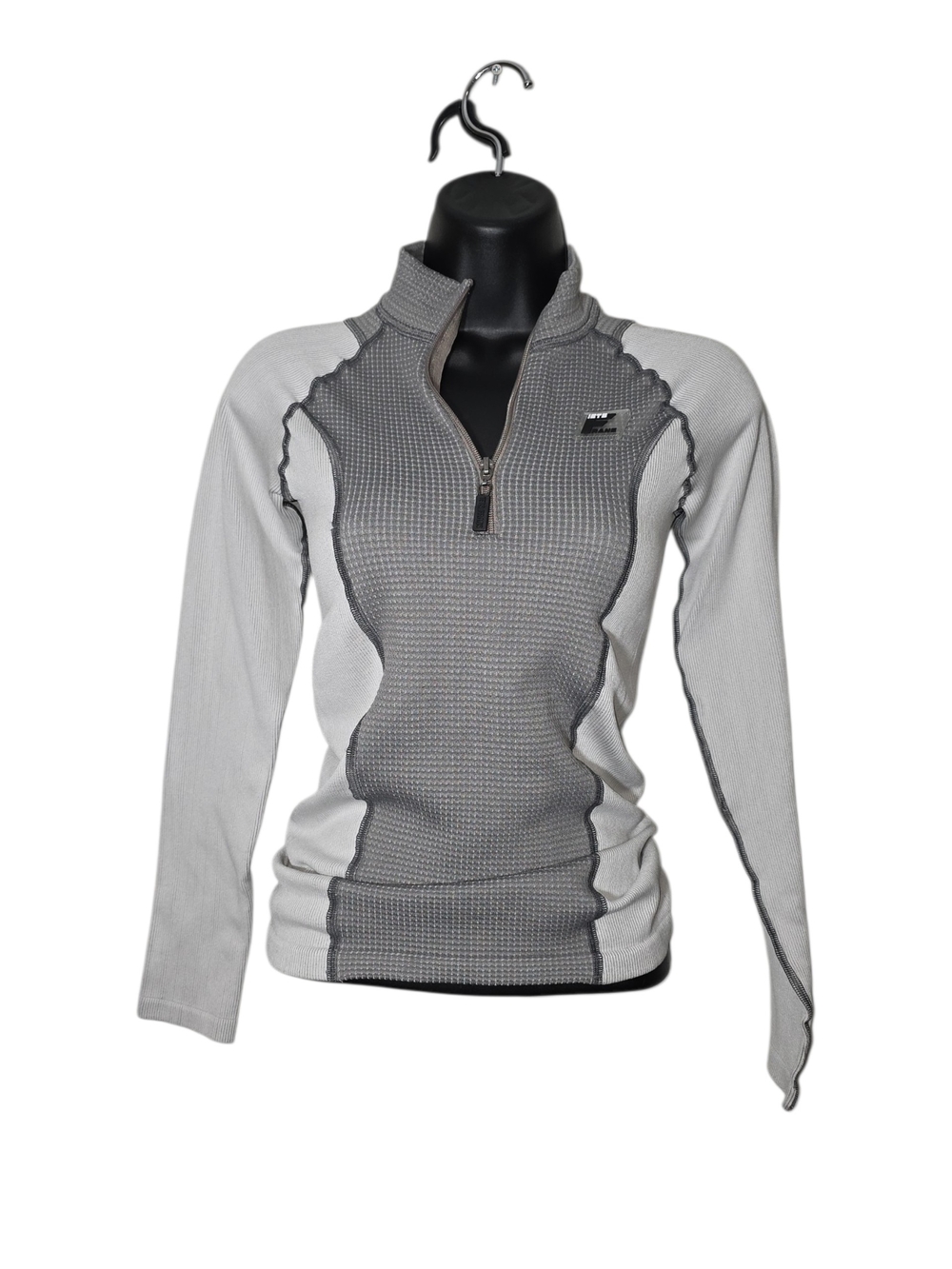 iets frans... Gray Waffle Knit Quarter Zip Pullover Long Sleeve Top Size M